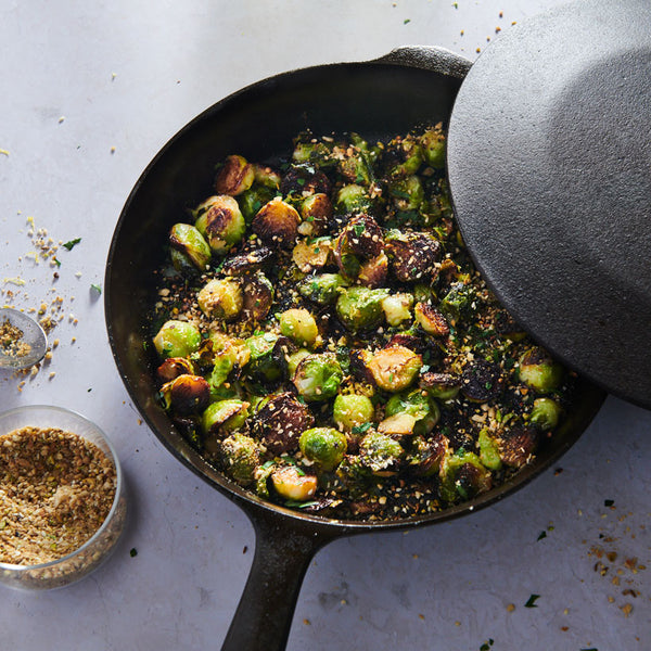Seared-and-Steamed Brussels Sprouts with Honey Glaze and Dukkah