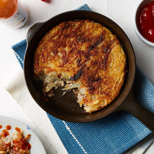 Potato Hash Browns in a Cast Iron Skillet