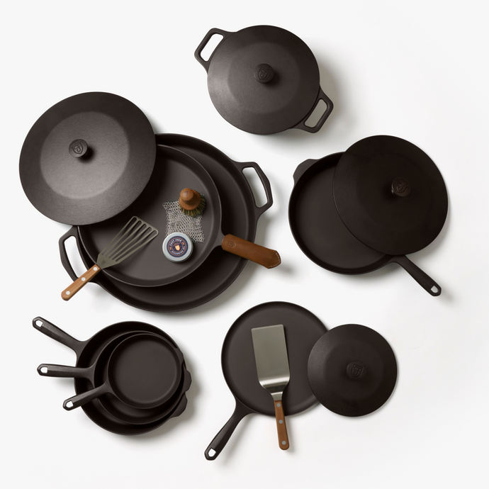 Twelve-Piece Cast Iron Cookware Set & Accessories