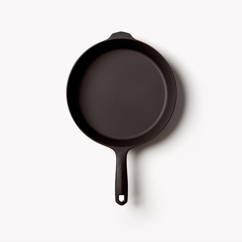Overhead view of the No.8 Field Skillet on a white background, helper handle at top